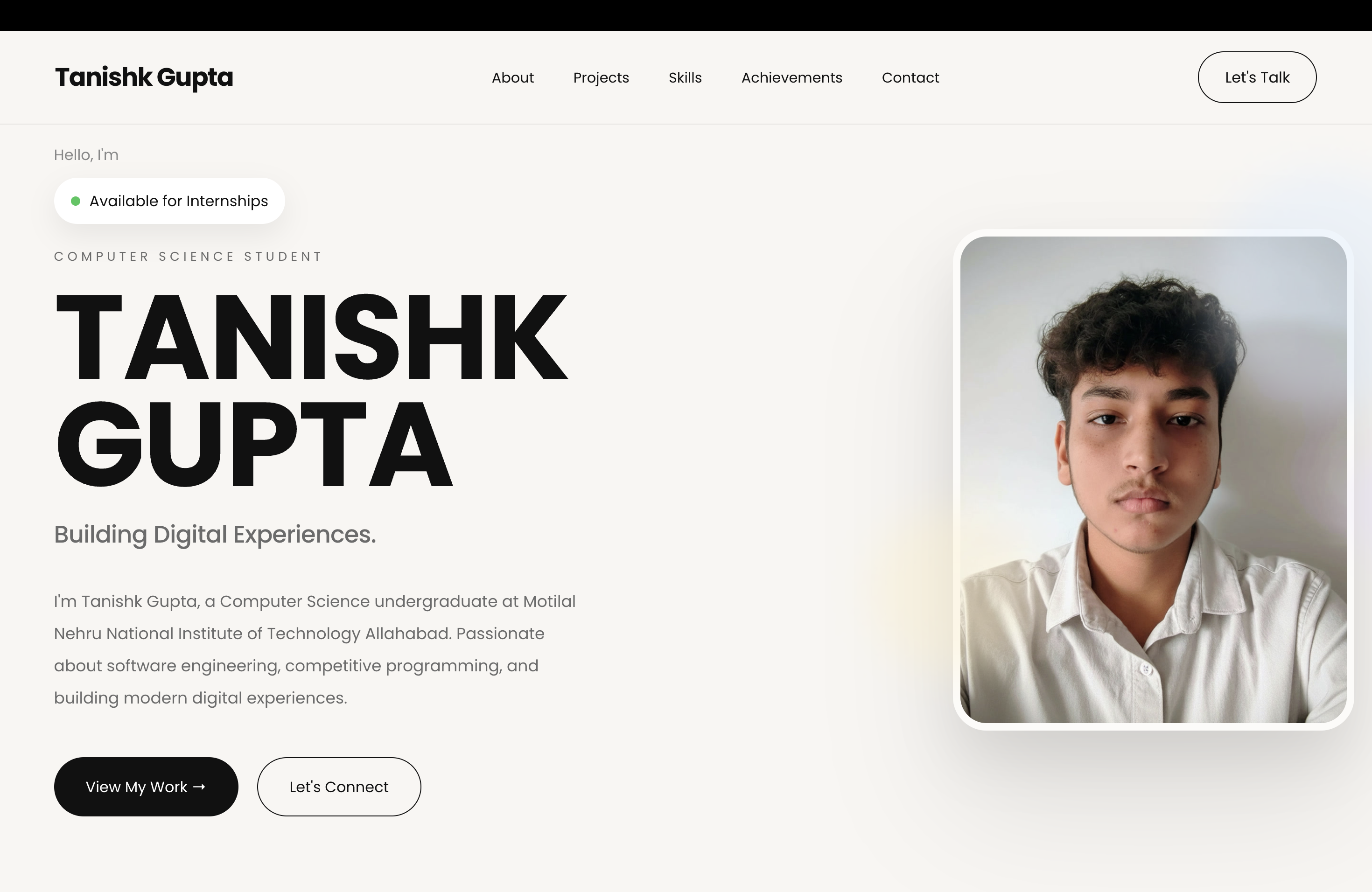 Screenshot of the advanced portfolio website